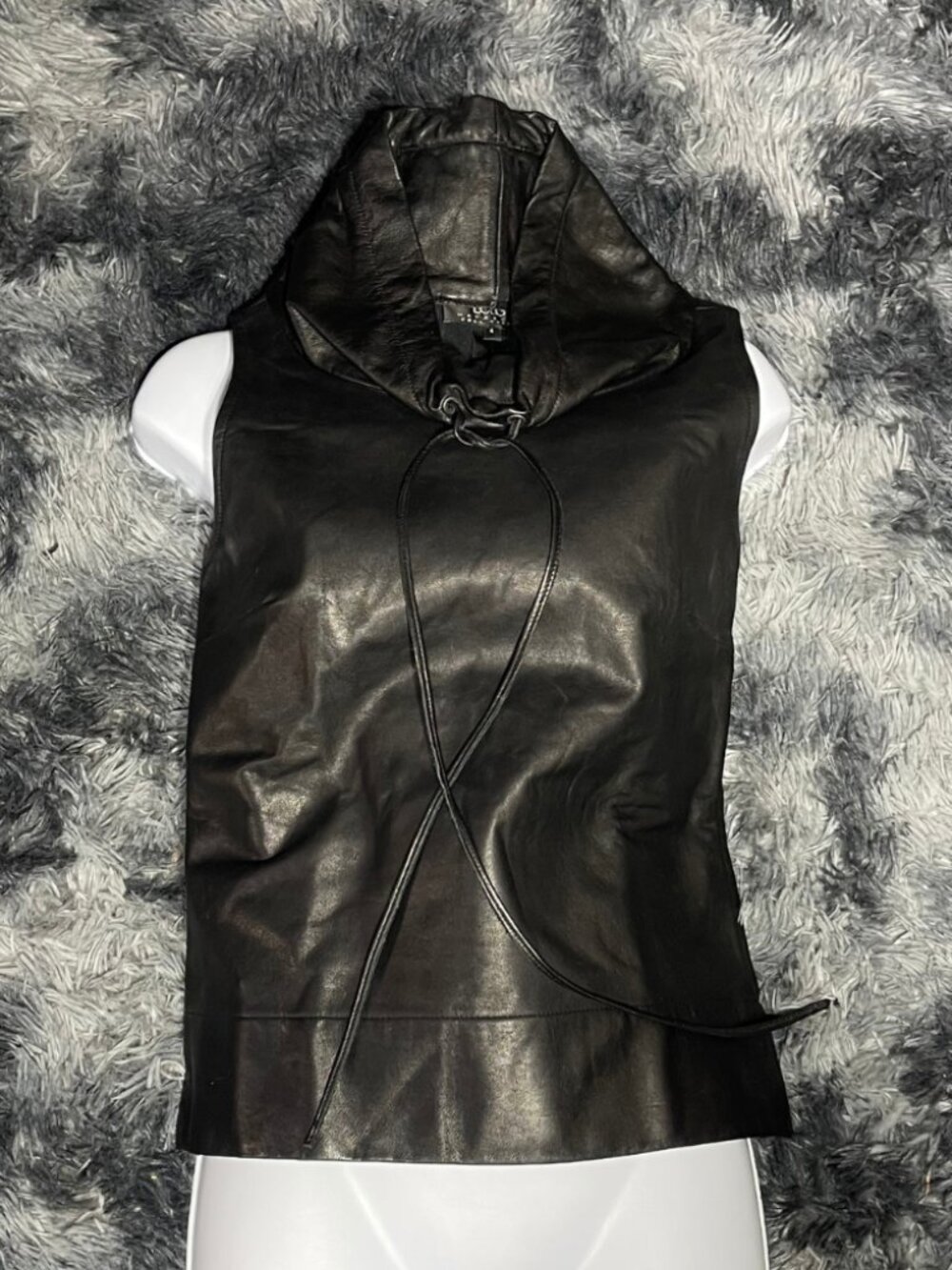 Vintage BCBG Max Azria Black Genuine Leather Cowl Neck Top Size 4 Late 90s / Y2K